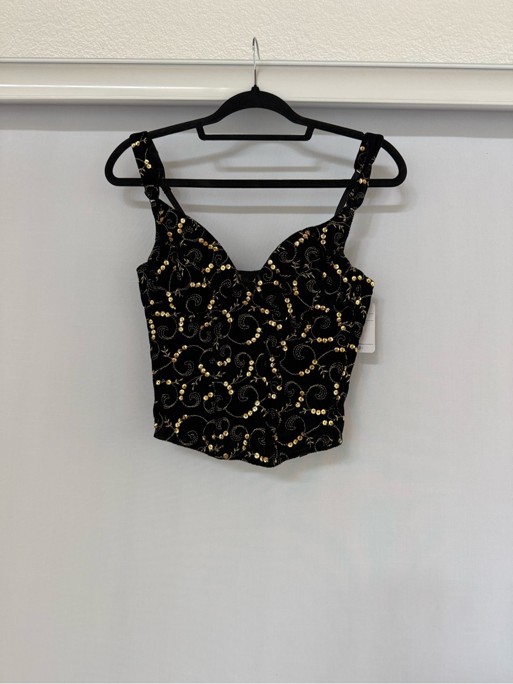 Black Sequin Embellished Crop Tank Top